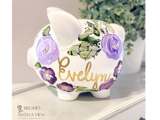 purple hand painted piggy bank girls custom personalized high quality