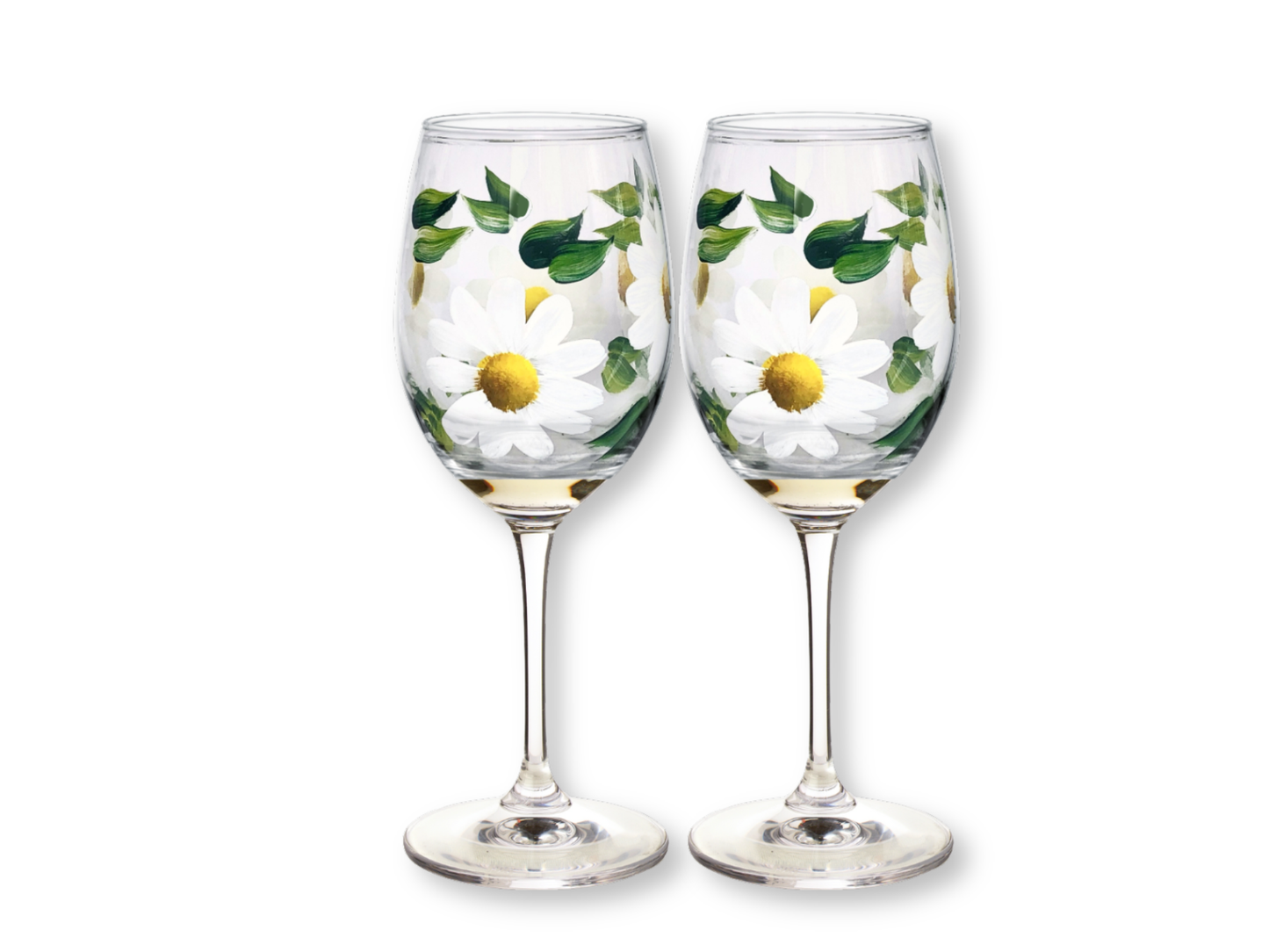 Hand-Painted Daisy Wine Glasses - Stemmed & Stemless Options