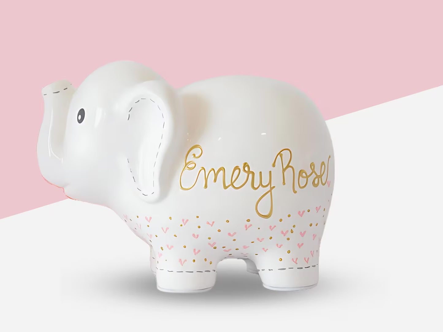 Personalized Elephant Piggy Bank with Hearts, Custom Colors Available