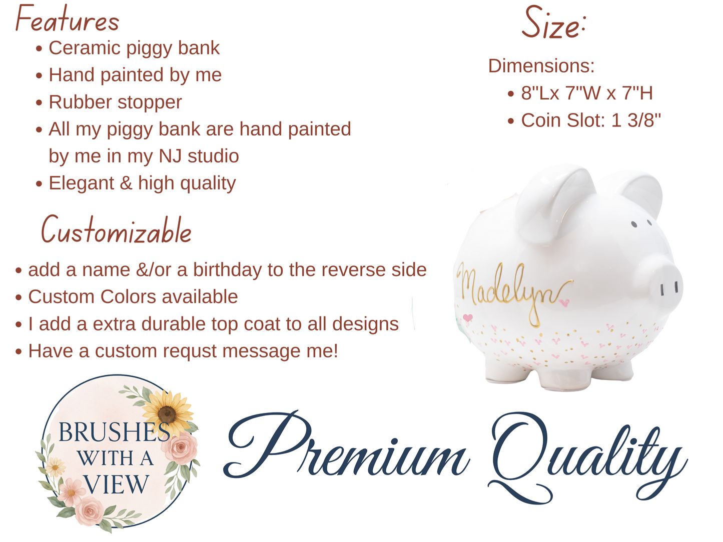 Custom Hand-Painted Purple and Lavender Floral Piggy Bank - Personalized Ceramic Money Bank for Kids - Perfect Nursery Decor and Unique Gift