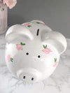 Large Personalized Piggy Bank For Girls - Pink Flowers