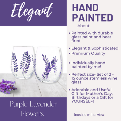 Lavender Flower Wine Glass Set of 2