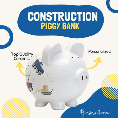 Personalized Hand Painted Construction themed Piggy Bank