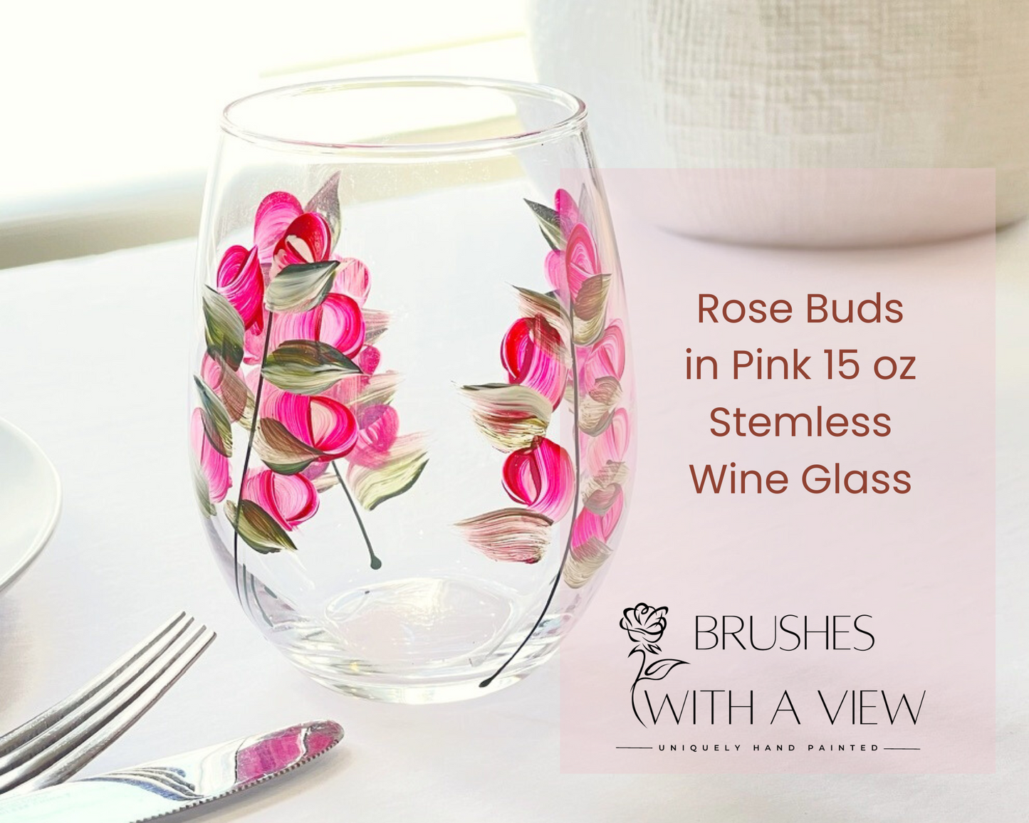 Exquisite Hand-Painted Stemless Wine Glasses - Elegant Rose Designs for Every Occasion"