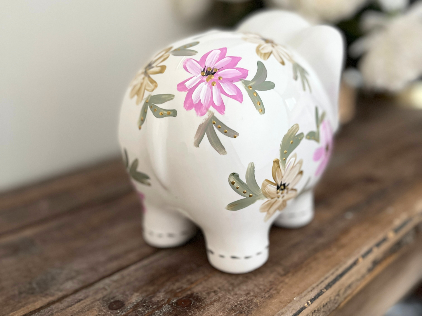 Personalized Elephant Piggy Bank - Hand-Painted Floral Design - Baby Gift & Birthday Gift for Girls