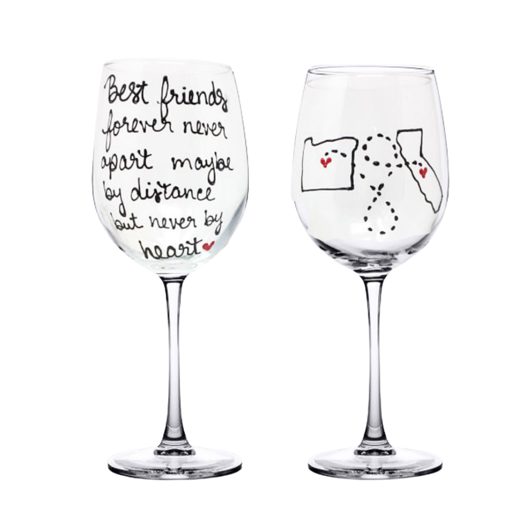 Long Distance Wine Glass - Hand Painted | Mother Daughter, Friends, Sisters