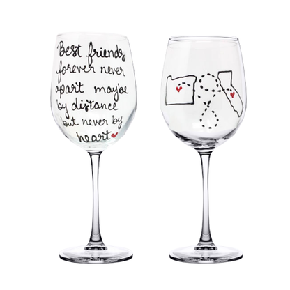 Long Distance Wine Glass - Hand Painted | Mother Daughter, Friends, Sisters