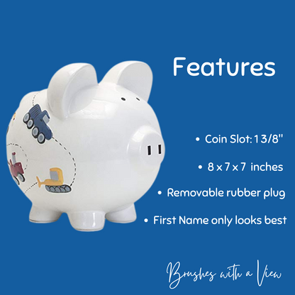 Personalized Hand Painted Construction themed Piggy Bank