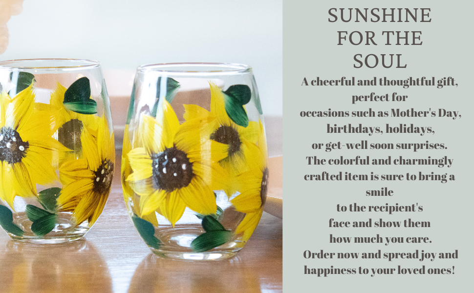 Hand-Painted Sunflower Stemless Wine Glasses – Set of 2