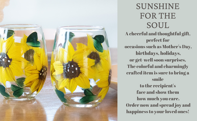 Hand Painted Sunflower Wine Glasses, Unique Gift for Mom or Wine Lovers, Festive Glassware for Easter, Birthday, Christmas