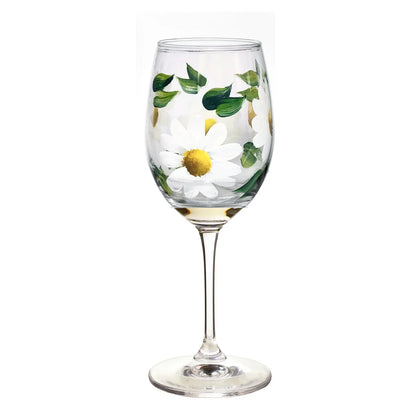 Wine glass with floral design on a white background