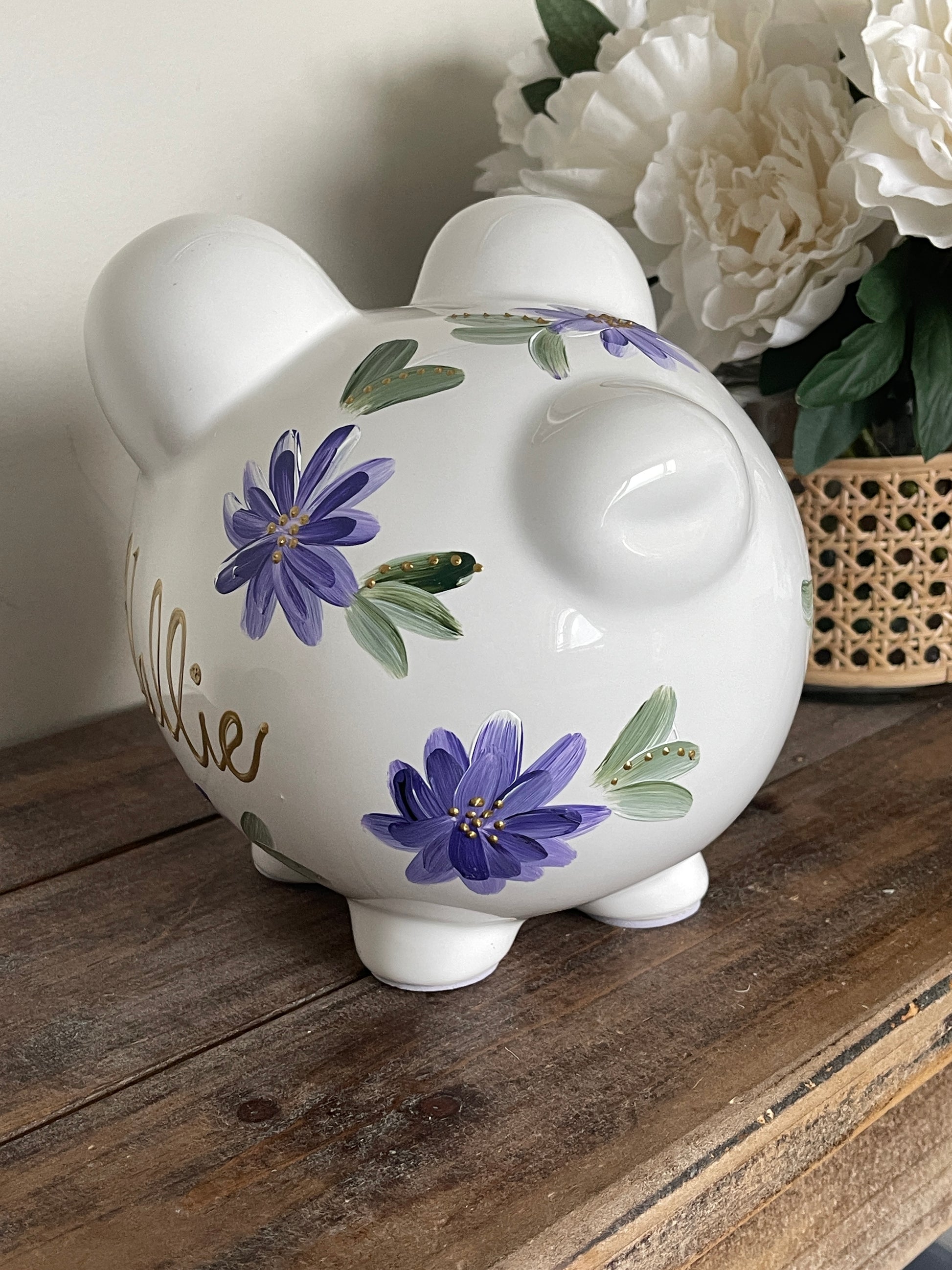 Kids Piggy Bank, Custom Piggy, Floral Bank, HandPainted Bank, Ceramic Bank, Children Bank, Birthday Gift, Baby Gift, Nursery Decor, Savings Bank, Educational Toy, Unique Kids Gift, First Birthday