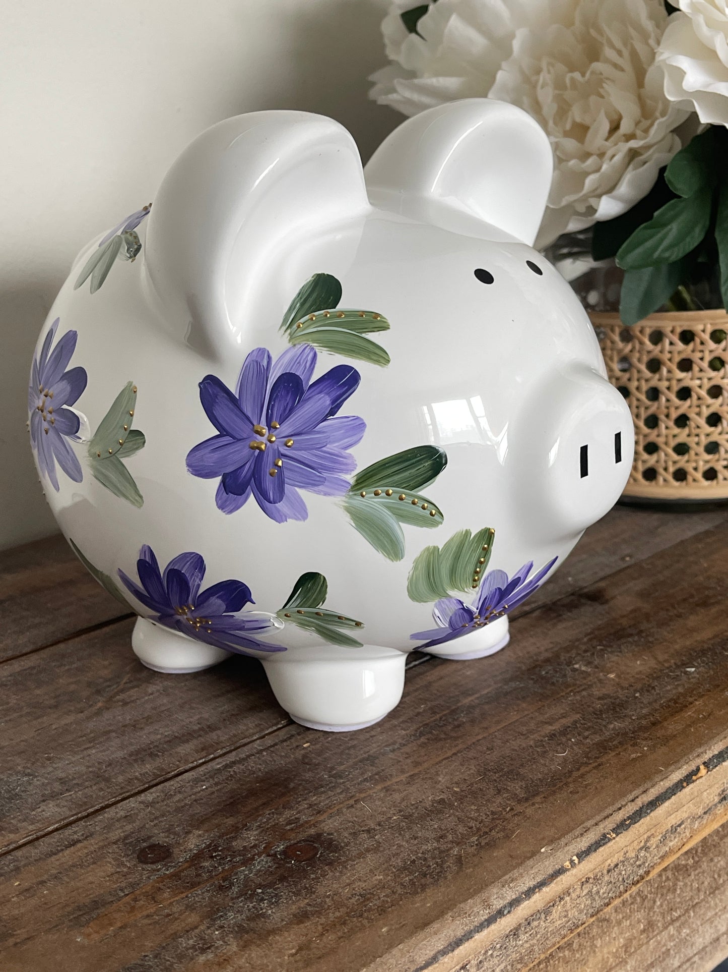 Kids Piggy Bank, Custom Piggy, Floral Bank, HandPainted Bank, Ceramic Bank, Children Bank, Birthday Gift, Baby Gift, Nursery Decor, Savings Bank, Educational Toy, Unique Kids Gift, First Birthday