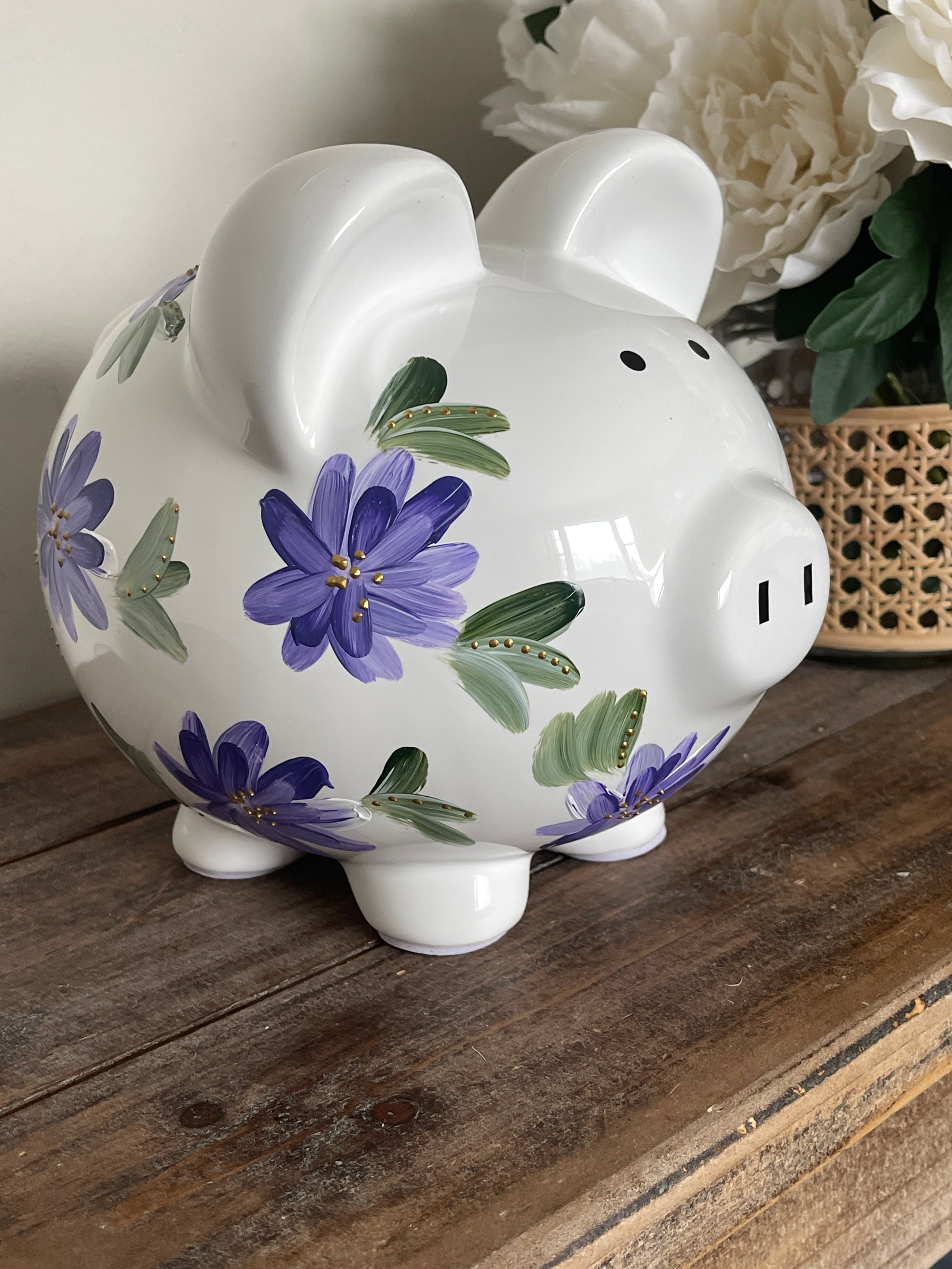 Kids Piggy Bank, Custom Piggy, Floral Bank, HandPainted Bank, Ceramic Bank, Children Bank, Birthday Gift, Baby Gift, Nursery Decor, Savings Bank, Educational Toy, Unique Kids Gift, First Birthday