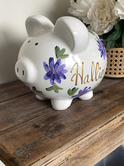 Kids Piggy Bank, Custom Piggy, Floral Bank, HandPainted Bank, Ceramic Bank, Children Bank, Birthday Gift, Baby Gift, Nursery Decor, Savings Bank, Educational Toy, Unique Kids Gift, First Birthday