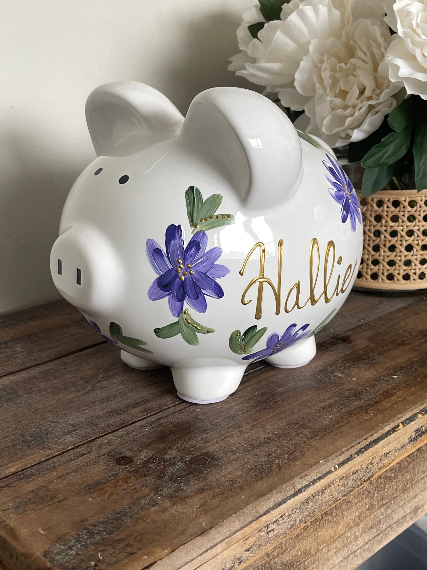Kids Piggy Bank, Custom Piggy, Floral Bank, HandPainted Bank, Ceramic Bank, Children Bank, Birthday Gift, Baby Gift, Nursery Decor, Savings Bank, Educational Toy, Unique Kids Gift, First Birthday