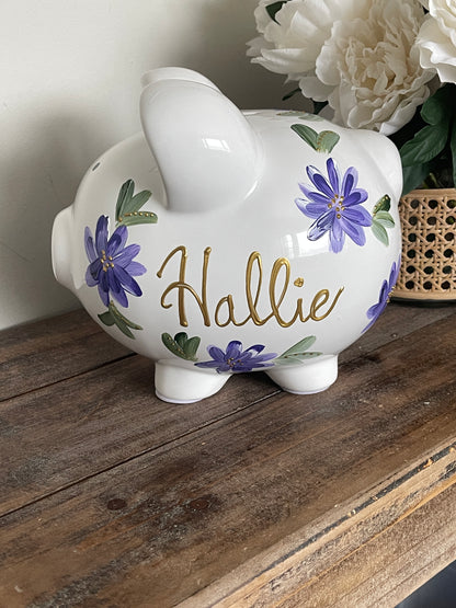 Kids Piggy Bank, Custom Piggy, Floral Bank, HandPainted Bank, Ceramic Bank, Children Bank, Birthday Gift, Baby Gift, Nursery Decor, Savings Bank, Educational Toy, Unique Kids Gift, First Birthday