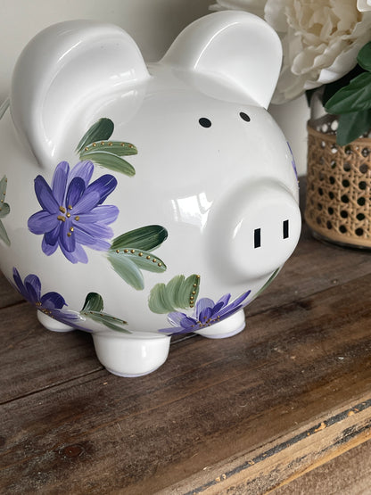 Kids Piggy Bank, Custom Piggy, Floral Bank, HandPainted Bank, Ceramic Bank, Children Bank, Birthday Gift, Baby Gift, Nursery Decor, Savings Bank, Educational Toy, Unique Kids Gift, First Birthday