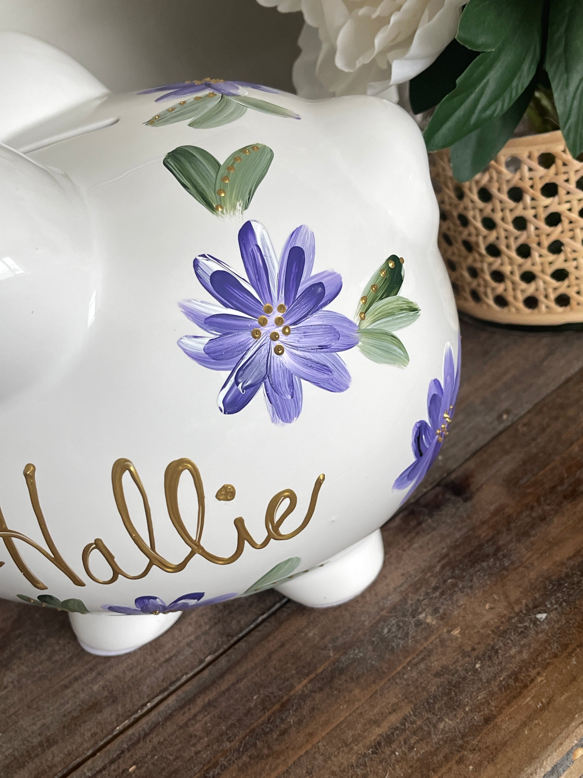 Kids Piggy Bank, Custom Piggy, Floral Bank, HandPainted Bank, Ceramic Bank, Children Bank, Birthday Gift, Baby Gift, Nursery Decor, Savings Bank, Educational Toy, Unique Kids Gift, First Birthday