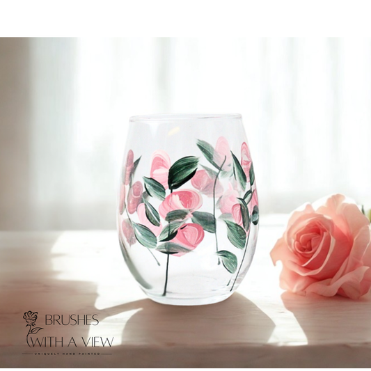 Hand-Painted Rose Wine Glasses - Stemmed & Stemless Options
