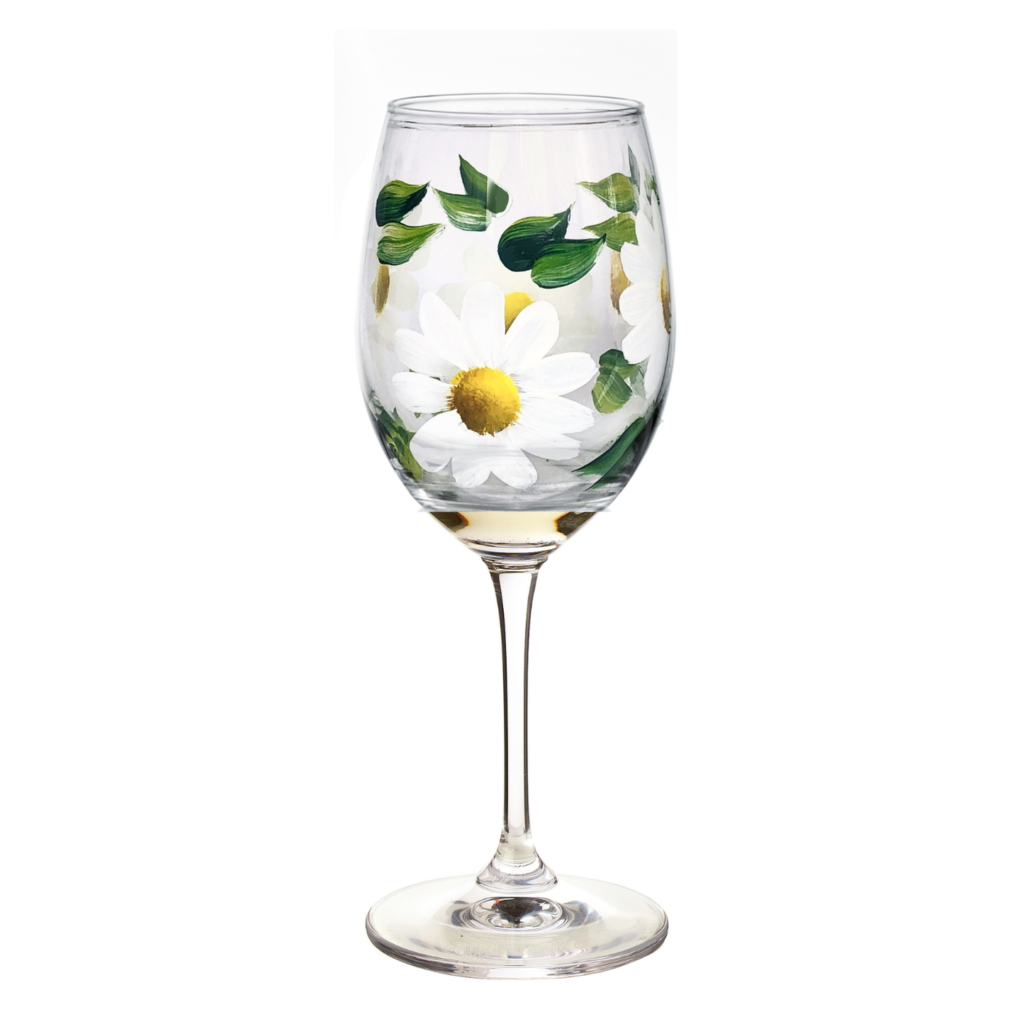 Hand-Painted Daisy Wine Glasses - Stemmed & Stemless Options