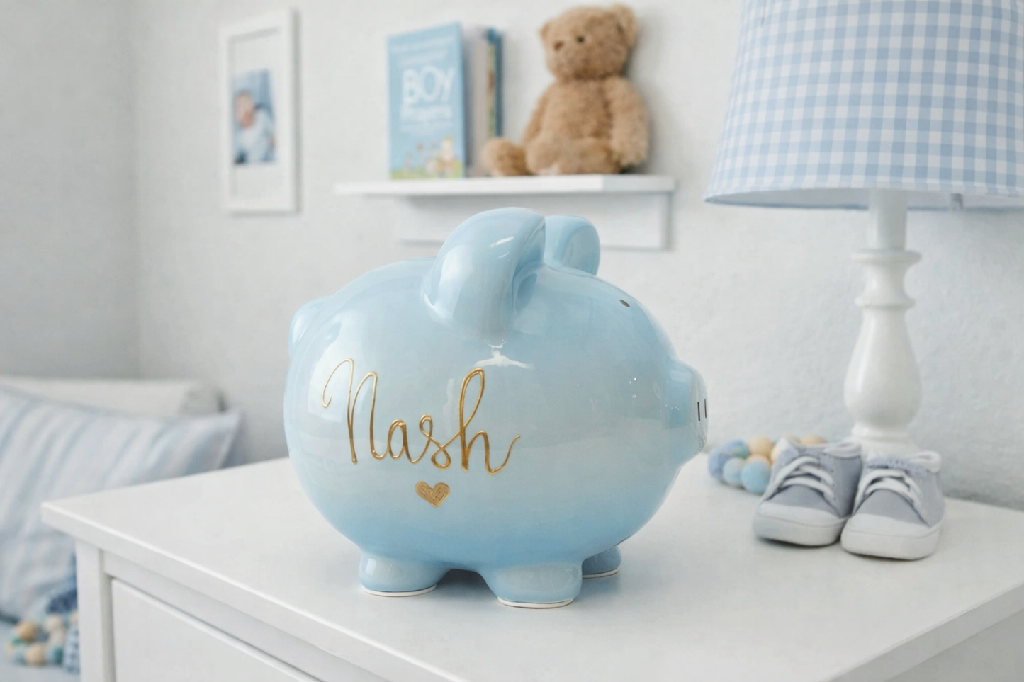 Personalized Blue Ombre Ceramic Piggy Bank for Boys