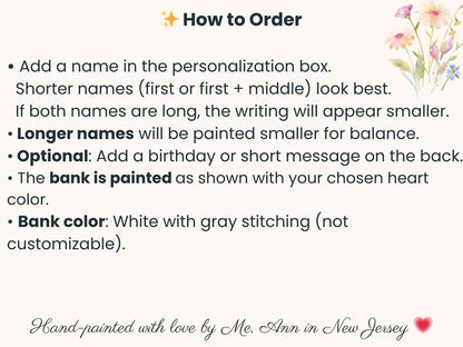 Instructions on how to order a personalized product with a floral design in the corner.