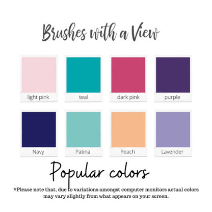 Color swatches labeled with names and a note about color variations on computer monitors.
