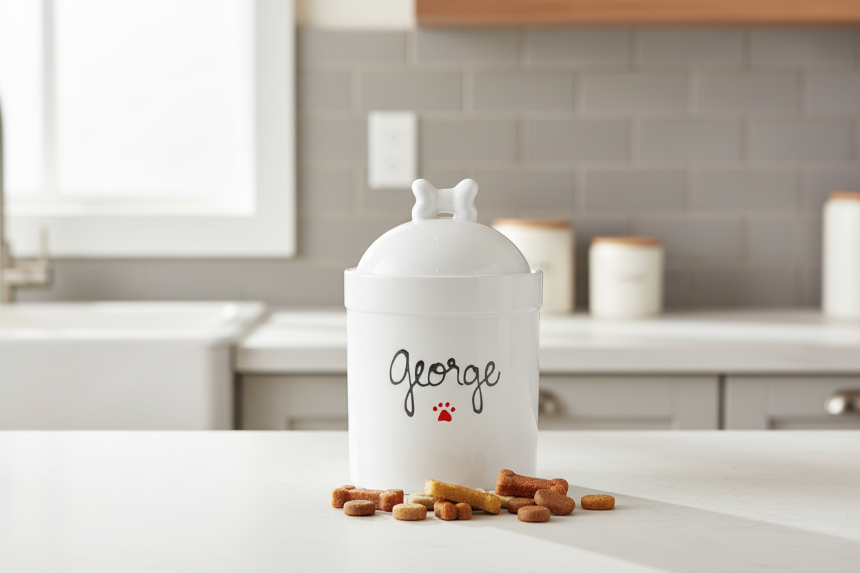Dog Treat Jar on Kitchen Counter