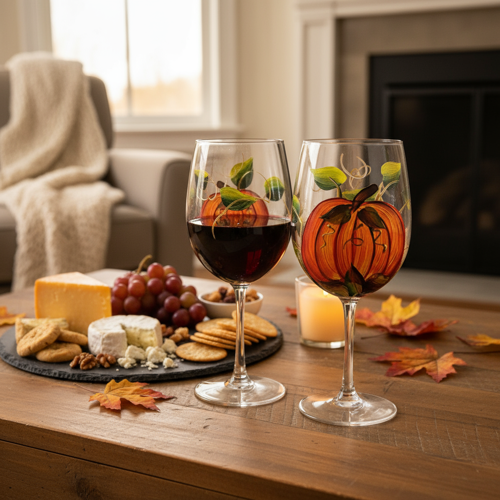 Harvest Pumpkin Hand-Painted Wine Glasses - Stemmed or Stemless - Set of 2 or 4