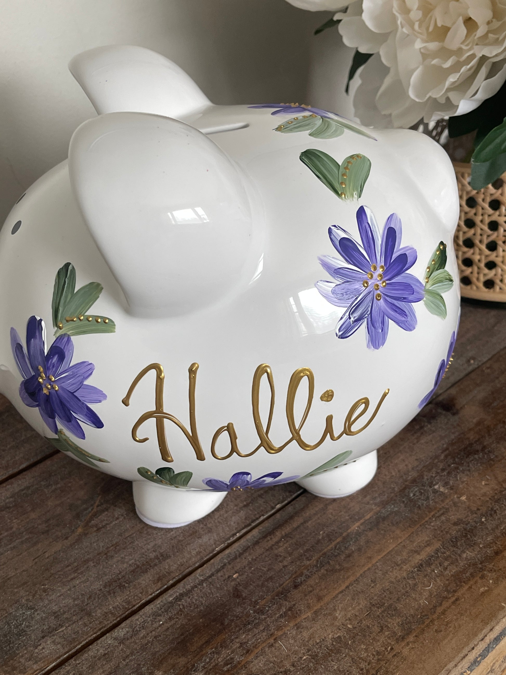 Kids Piggy Bank, Custom Piggy, Floral Bank, HandPainted Bank, Ceramic Bank, Children Bank, Birthday Gift, Baby Gift, Nursery Decor, Savings Bank, Educational Toy, Unique Kids Gift, First Birthday