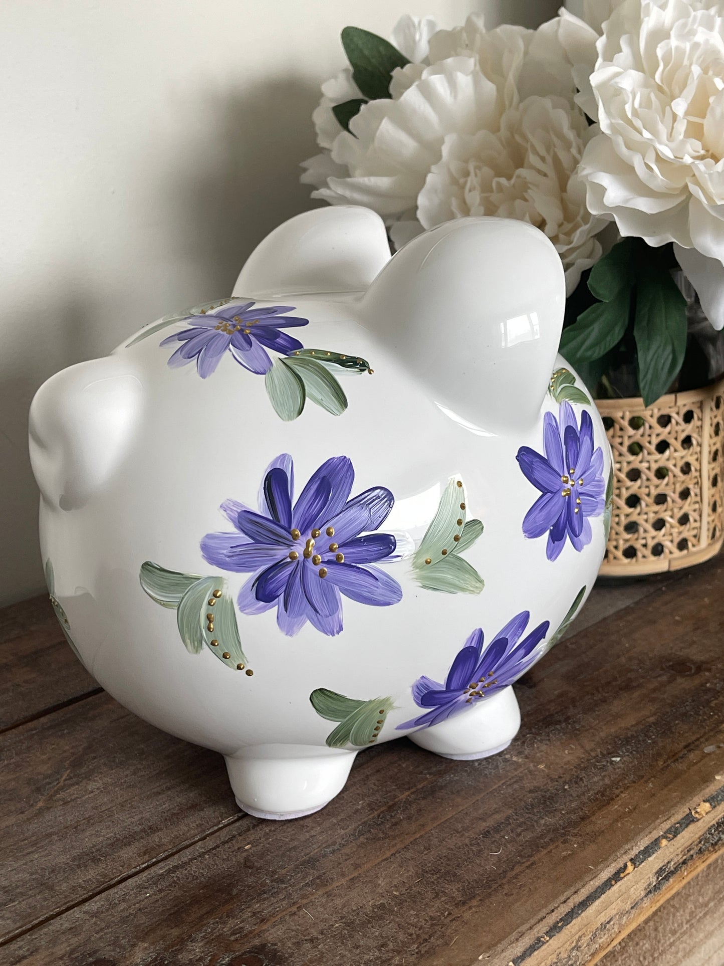 Kids Piggy Bank, Custom Piggy, Floral Bank, HandPainted Bank, Ceramic Bank, Children Bank, Birthday Gift, Baby Gift, Nursery Decor, Savings Bank, Educational Toy, Unique Kids Gift, First Birthday