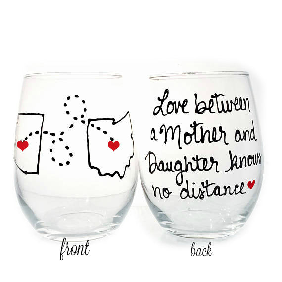 Long Distance Wine Glass - Hand Painted | Mother Daughter, Friends, Sisters