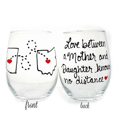 Long Distance Wine Glass - Hand Painted | Mother Daughter, Friends, Sisters