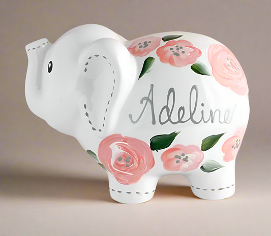 boho painted peach elephant piggy bank baby gift gift personalized piggy bank for girls  
