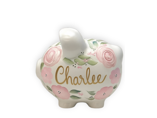 Hand-Painted Boho Flowers Piggy Bank | Personalized Gift for Kids