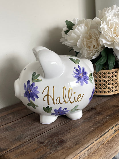 Kids Piggy Bank, Custom Piggy, Floral Bank, HandPainted Bank, Ceramic Bank, Children Bank, Birthday Gift, Baby Gift, Nursery Decor, Savings Bank, Educational Toy, Unique Kids Gift, First Birthday