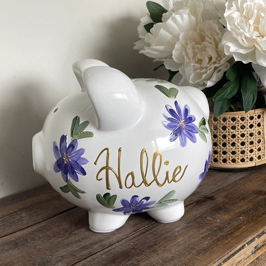 Kids Piggy Bank, Custom Piggy, Floral Bank, HandPainted Bank, Ceramic Bank, Children Bank, Birthday Gift, Baby Gift, Nursery Decor, Savings Bank, Educational Toy, Unique Kids Gift, First Birthday