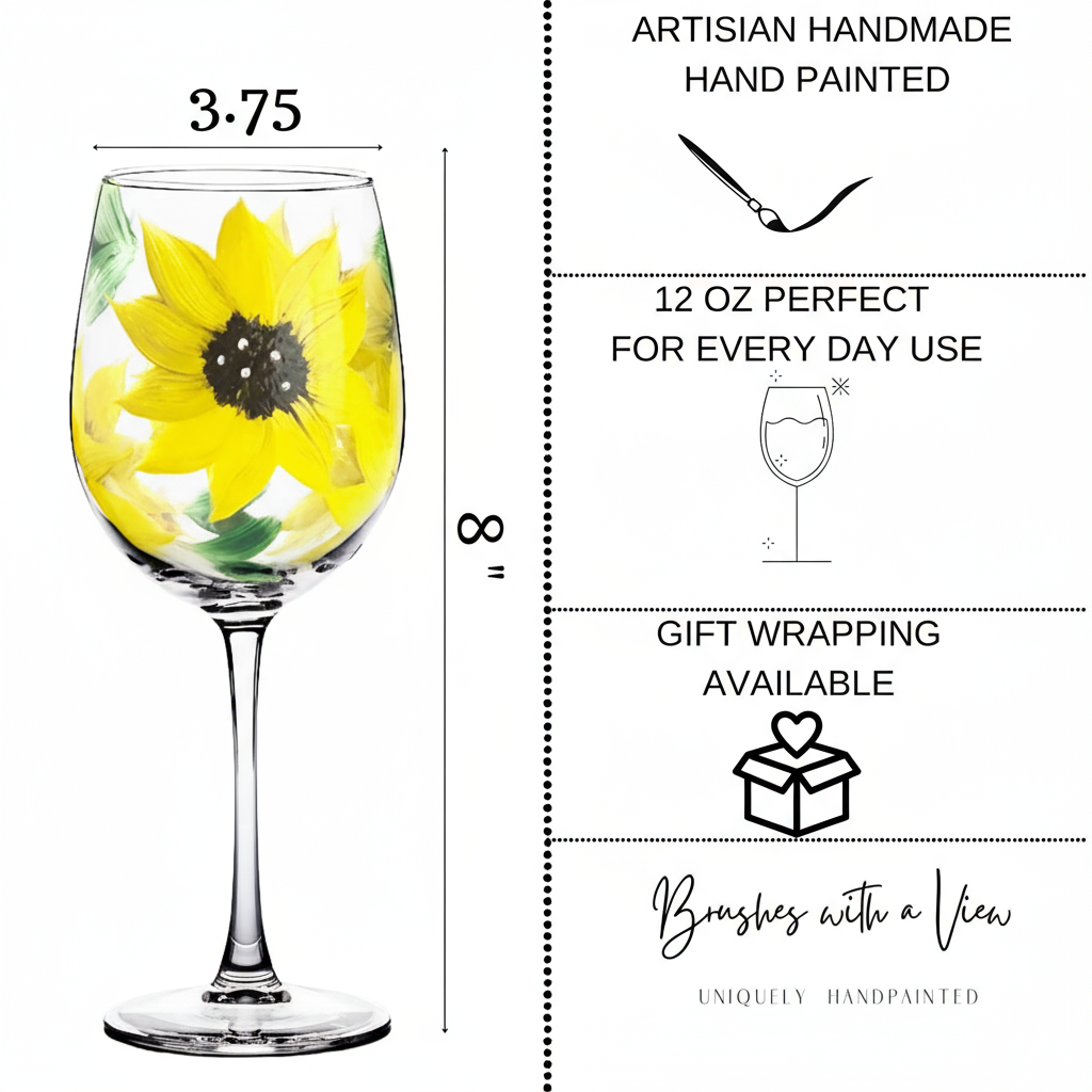 Hand-Painted Sunflower Wine Glass – Single Stemmed Floral Design
