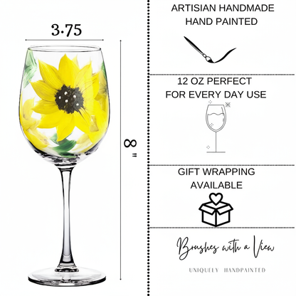 Hand-Painted Sunflower Wine Glass – Single Stemmed Floral Design