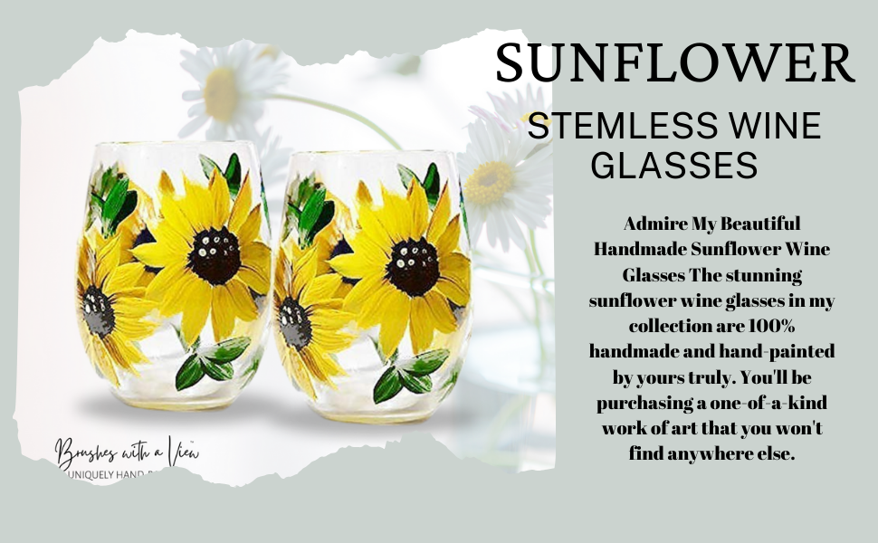 Sunflower wine glass set of 2 on outdoor patio table