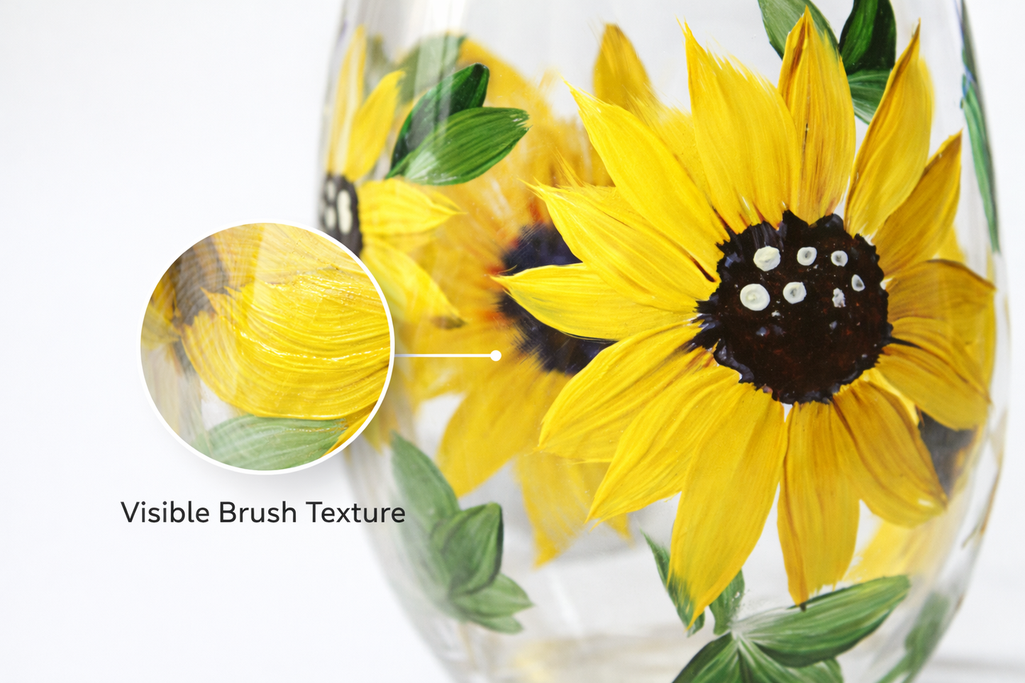 Hand-Painted Sunflower Stemless Wine Glasses – Set of 2, Bright Yellow Floral Design