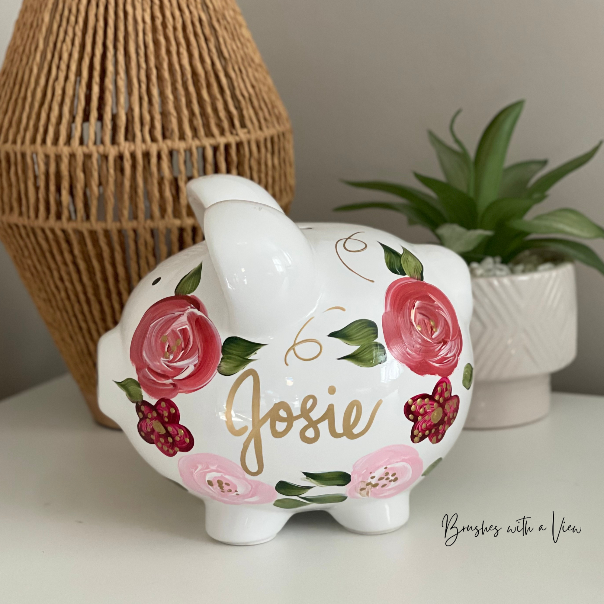 hand painted personalized piggy bank for for girls 