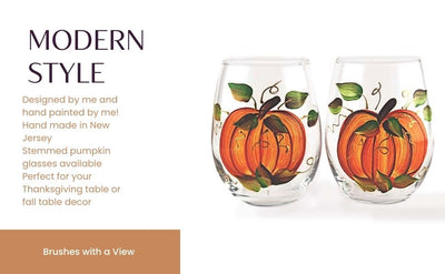 Harvest Pumpkin Hand-Painted Stemless Wine Glass - Set of 2 - 15 o