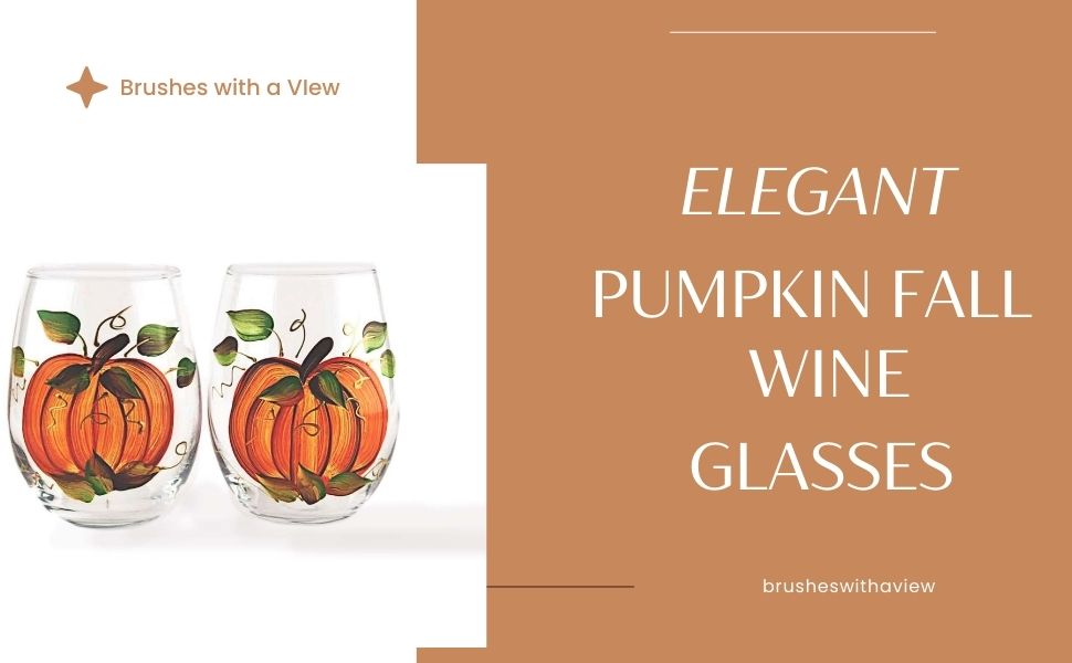 Harvest Pumpkin Hand-Painted Stemmed Wine Glass - Set of 2- 12 ounce