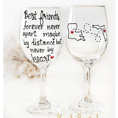 Personalized Long Distance Best Friend Gift, Hand Painted Wine Glass