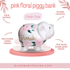 Personalized Elephant Piggy Bank, Pink Floral Baby Girl