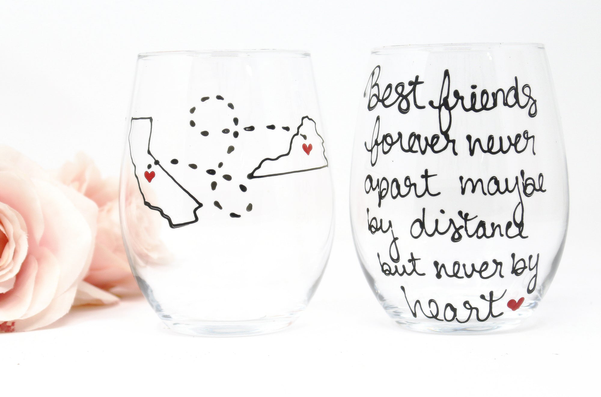 Personalized Long Distance Best Friend Gift, Hand Painted Wine Glass 