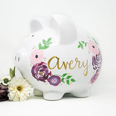 Personalized Hand Painted Boho Piggy Bank