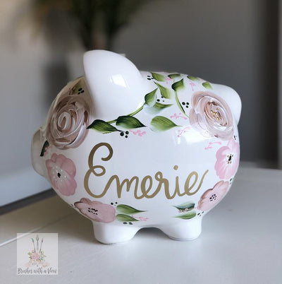 Hand Painted Boho Flowers Piggy Bank - Brushes with a View